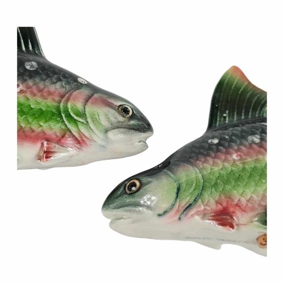 Vintage Dolly Varden Rainbow Trout Fish Salt And Pepper Shaker Set RARE - Picture 6 of 11